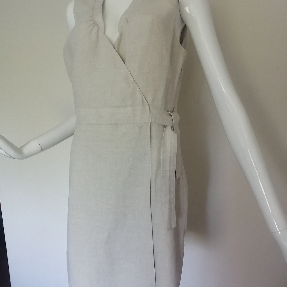 Cream Tan V-Neck Sleeveless Sheath Mini Dress - Picture 5 of 8